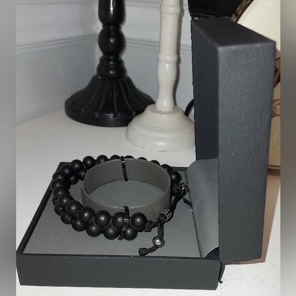 1913 Stainless Steel Men's Accessories Braided Matte Onyx Beads Bracelet NIB - Picture 5 of 5